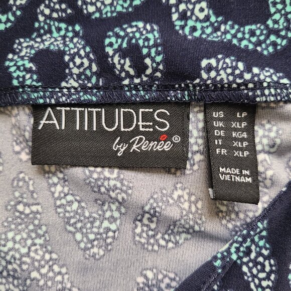 Blue Animal Print Asymmetric Tunic Top LP Petite QVC LS Office Casual Travel - Picture 4 of 13